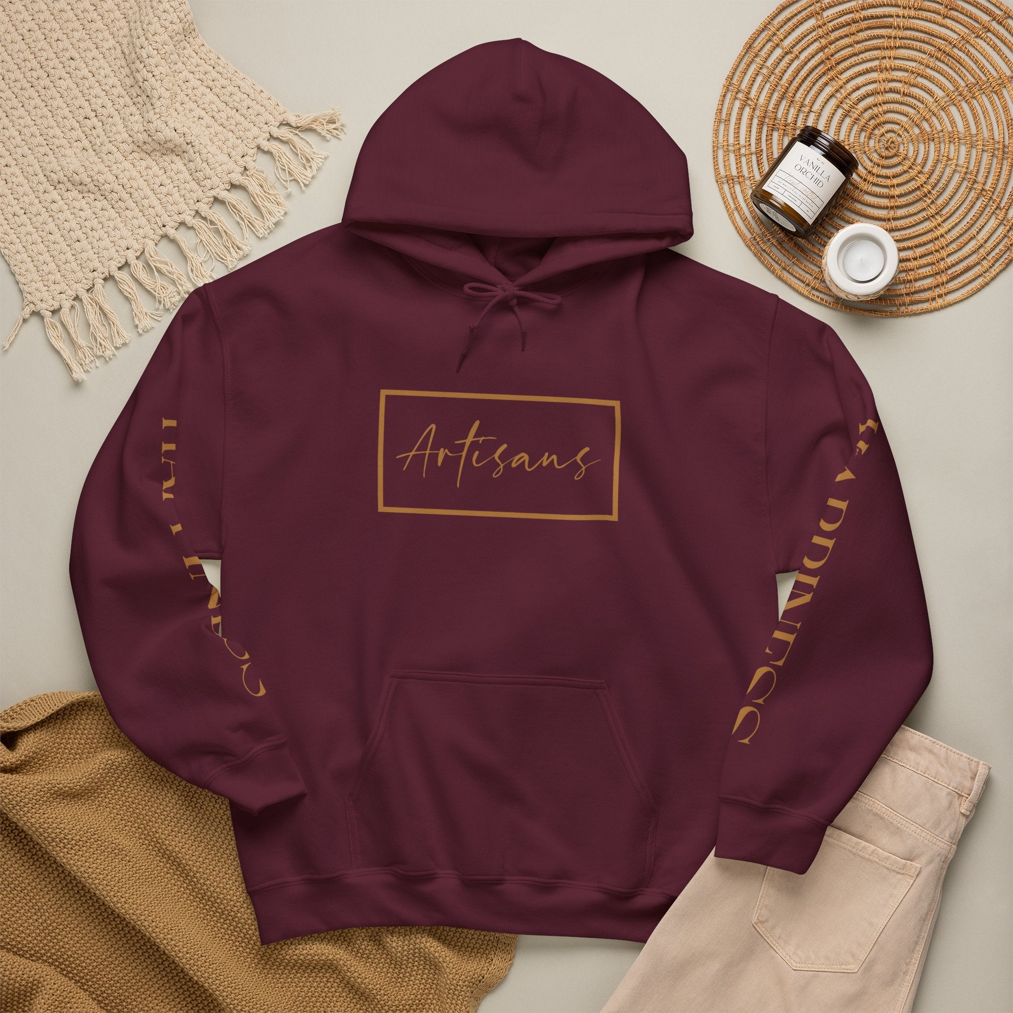 Hoodie 'Happiness Artisans' Gold Logo & 'Happiness' Sleeves