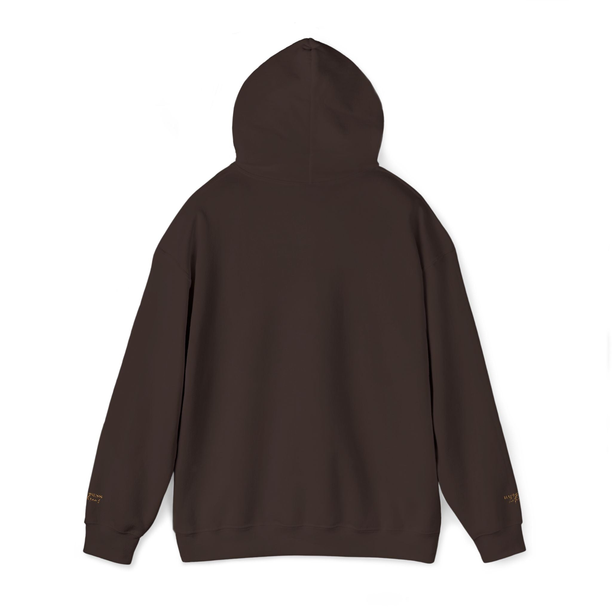 Embroidered Gold Script Hoodie — Minimal Chest & Sleeve Accent