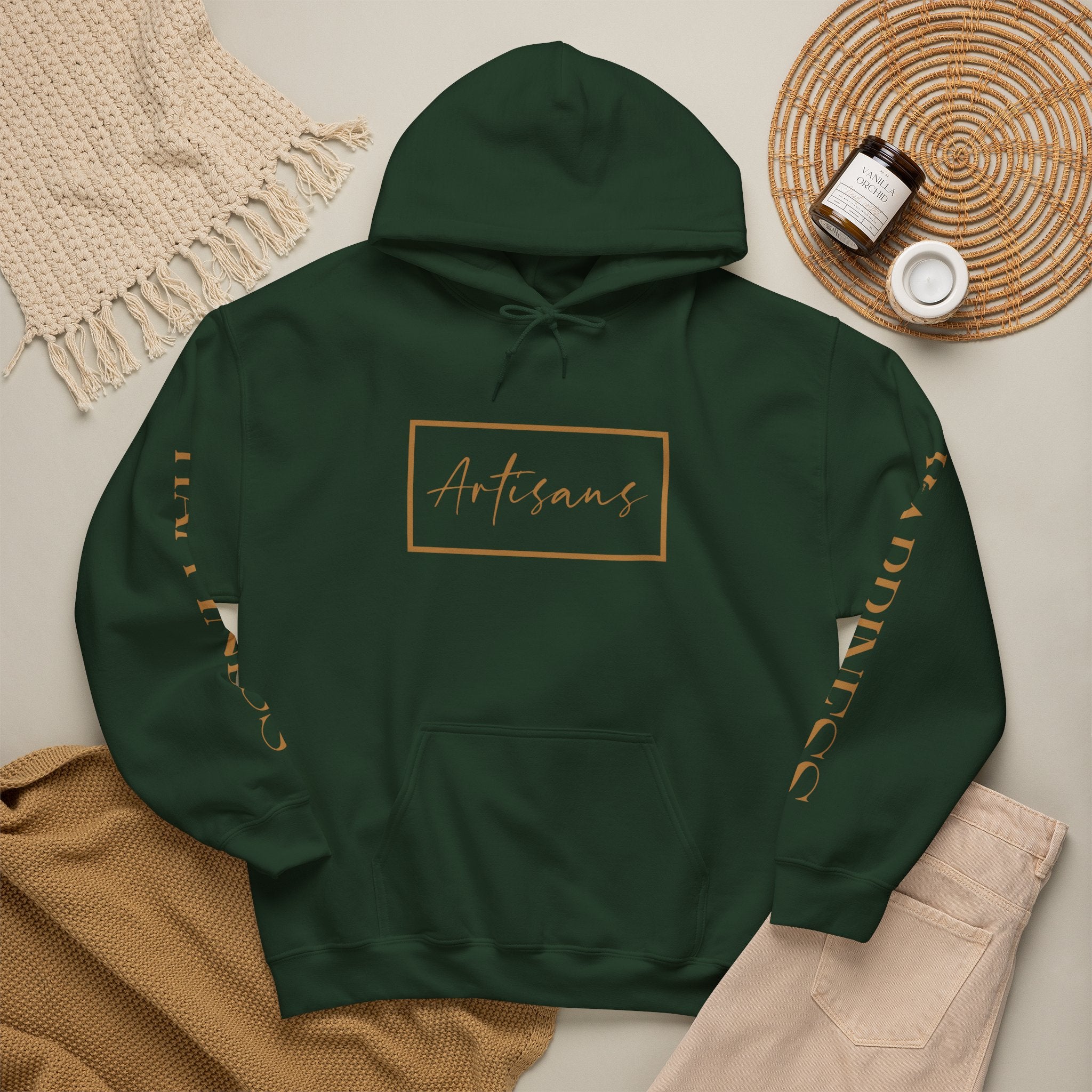 Hoodie 'Happiness Artisans' Gold Logo & 'Happiness' Sleeves