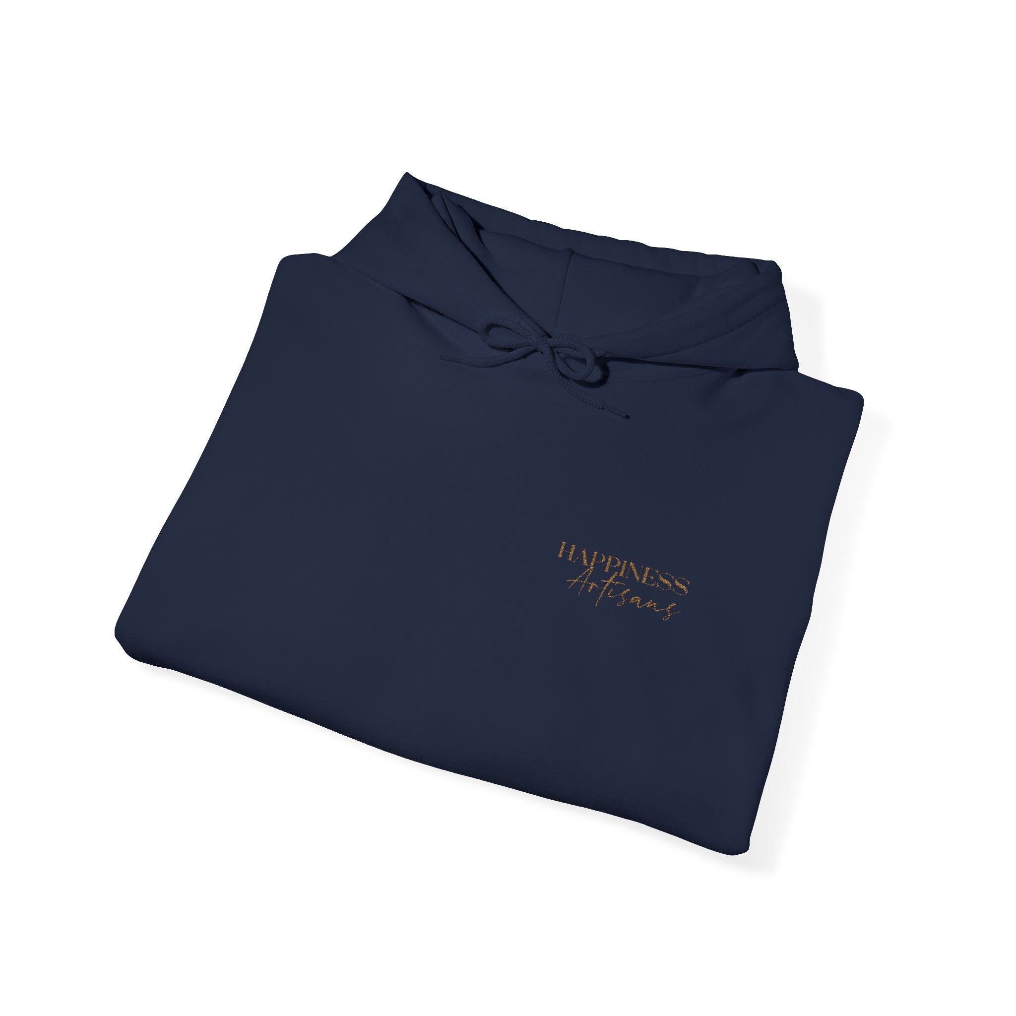 Embroidered Gold Script Hoodie — Minimal Chest & Sleeve Accent