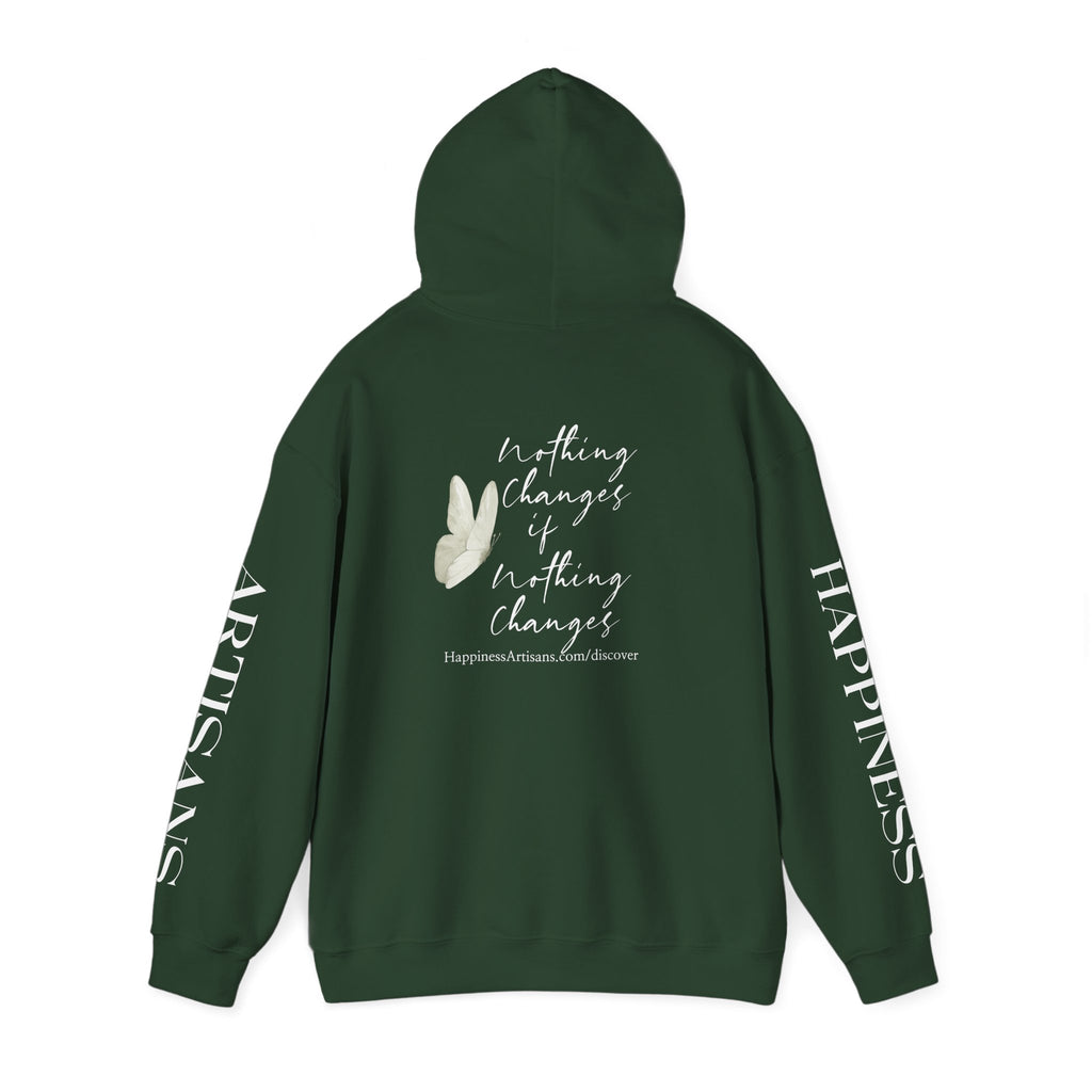 Floral Monogram H Hoodie | Happiness Artisans Hoodie with "Nothing Changes If Nothing Changes" Quote and Butterfly