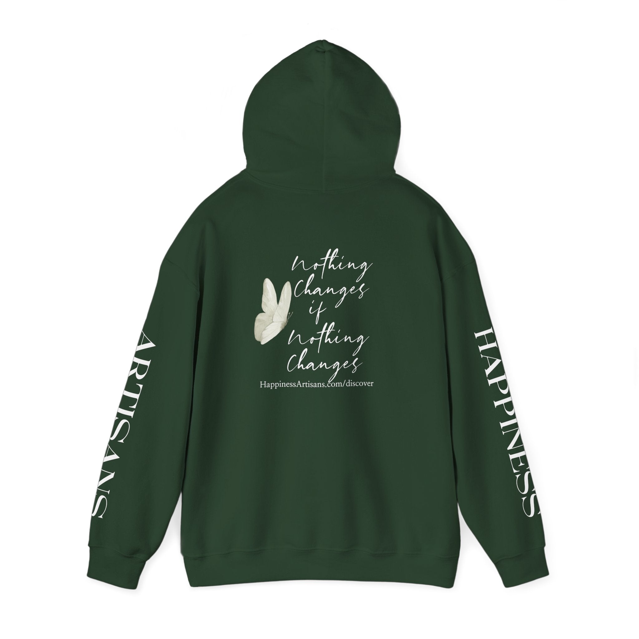Floral Monogram H Hoodie | Happiness Artisans Hoodie with "Nothing Changes If Nothing Changes" Quote and Butterfly