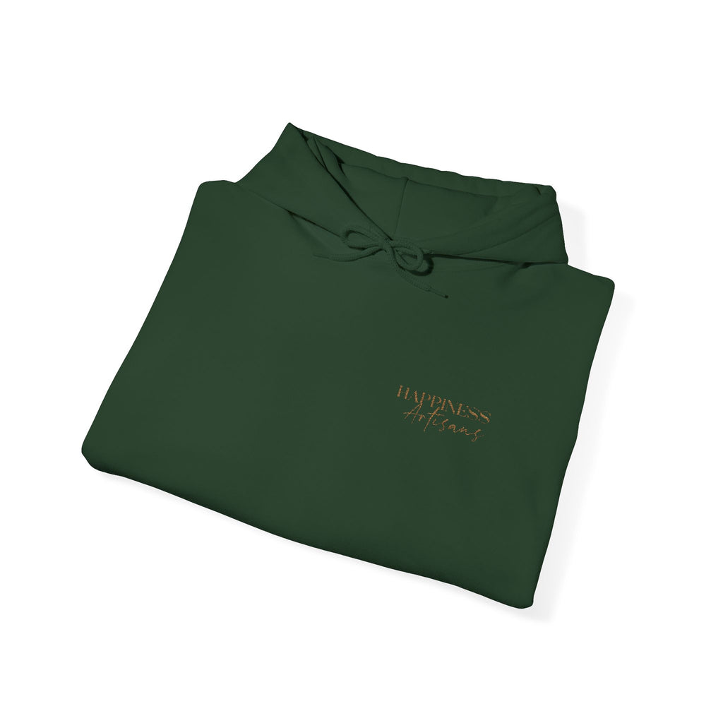Embroidered Gold Script Hoodie — Minimal Chest & Sleeve Accent