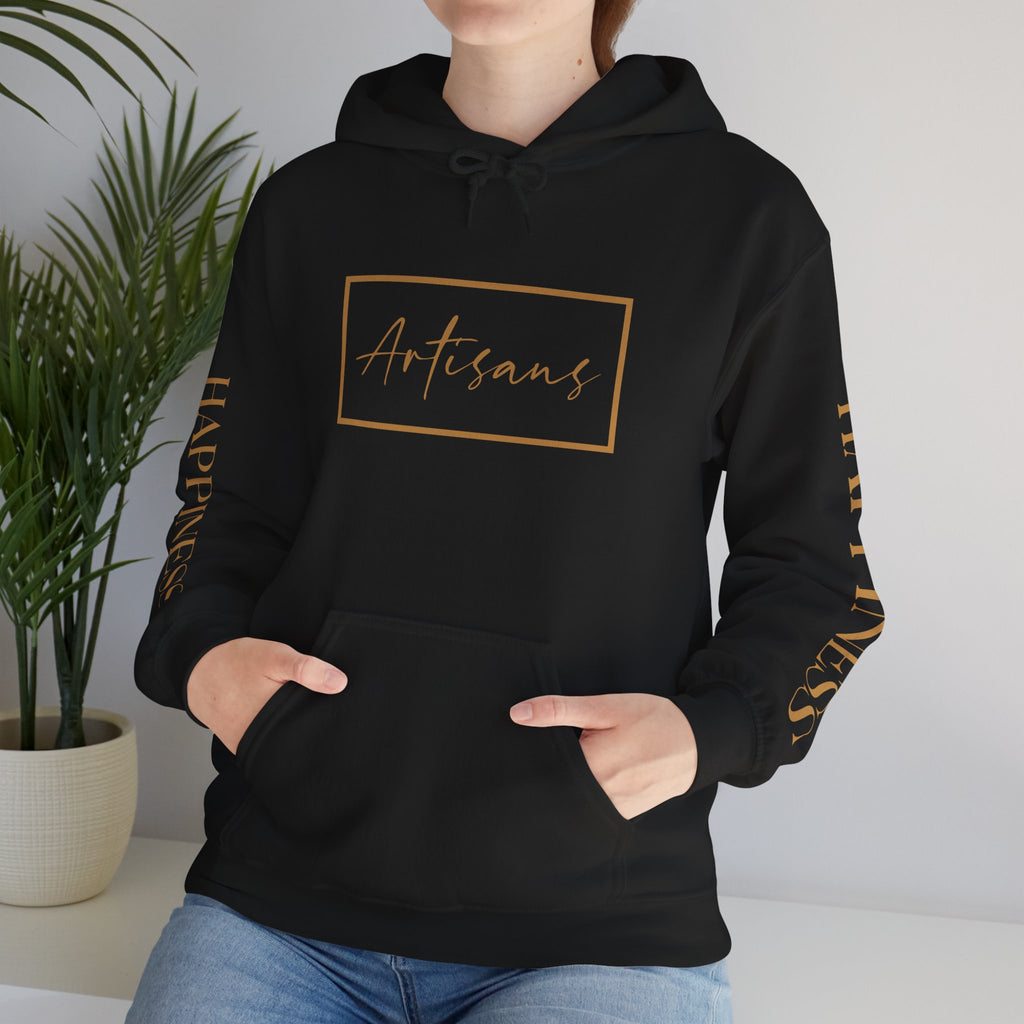 Hoodie 'Happiness Artisans' Gold Logo & 'Happiness' Sleeves