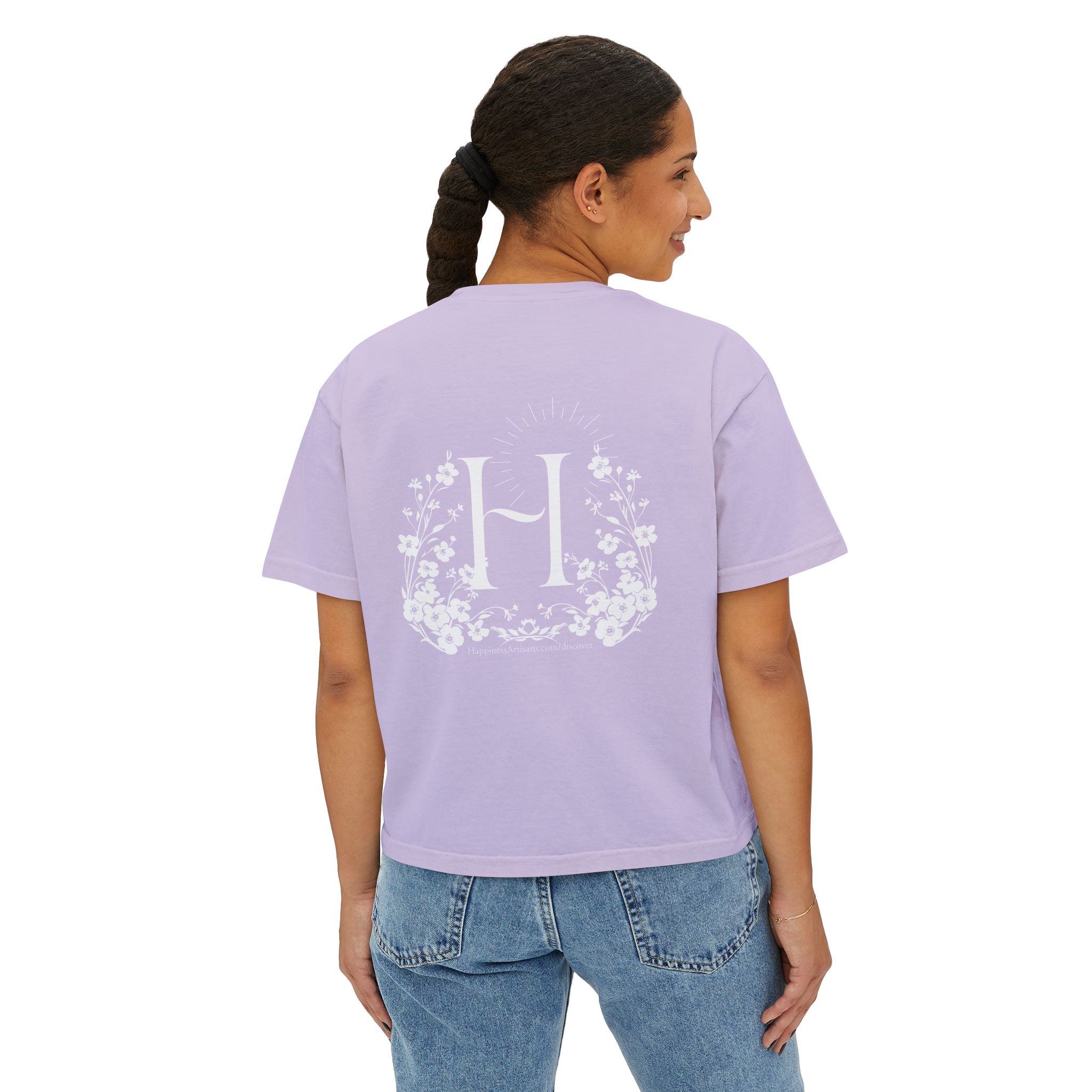 Monogram Floral Boxy Tee — Women's H Initial Crop T-Shirt