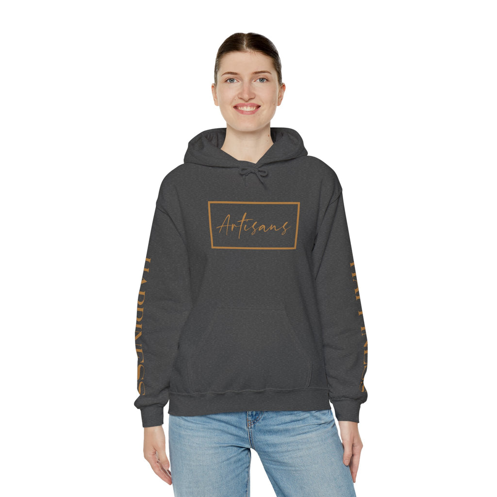 Hoodie 'Happiness Artisans' Gold Logo & 'Happiness' Sleeves