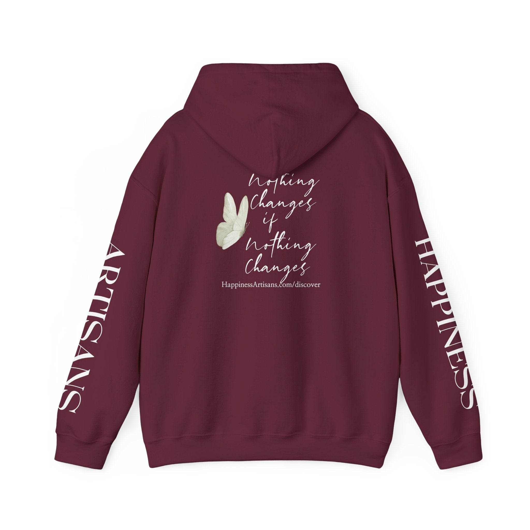 Floral Monogram H Hoodie | Happiness Artisans Hoodie with "Nothing Changes If Nothing Changes" Quote and Butterfly