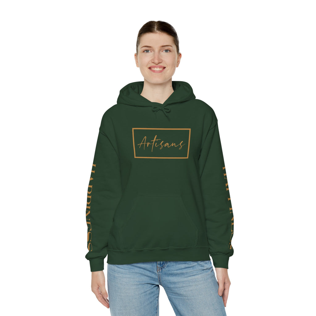 Hoodie 'Happiness Artisans' Gold Logo & 'Happiness' Sleeves