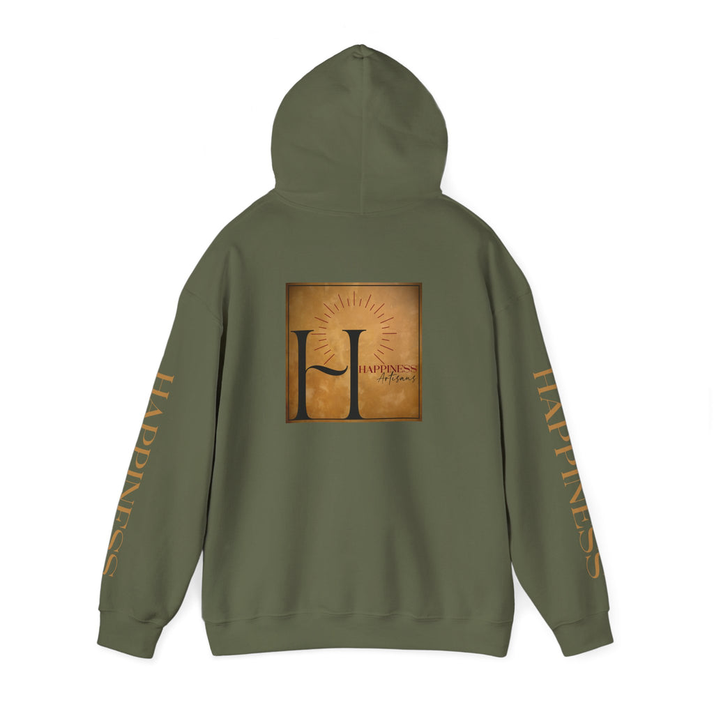 Hoodie 'Happiness Artisans' Gold Logo & 'Happiness' Sleeves