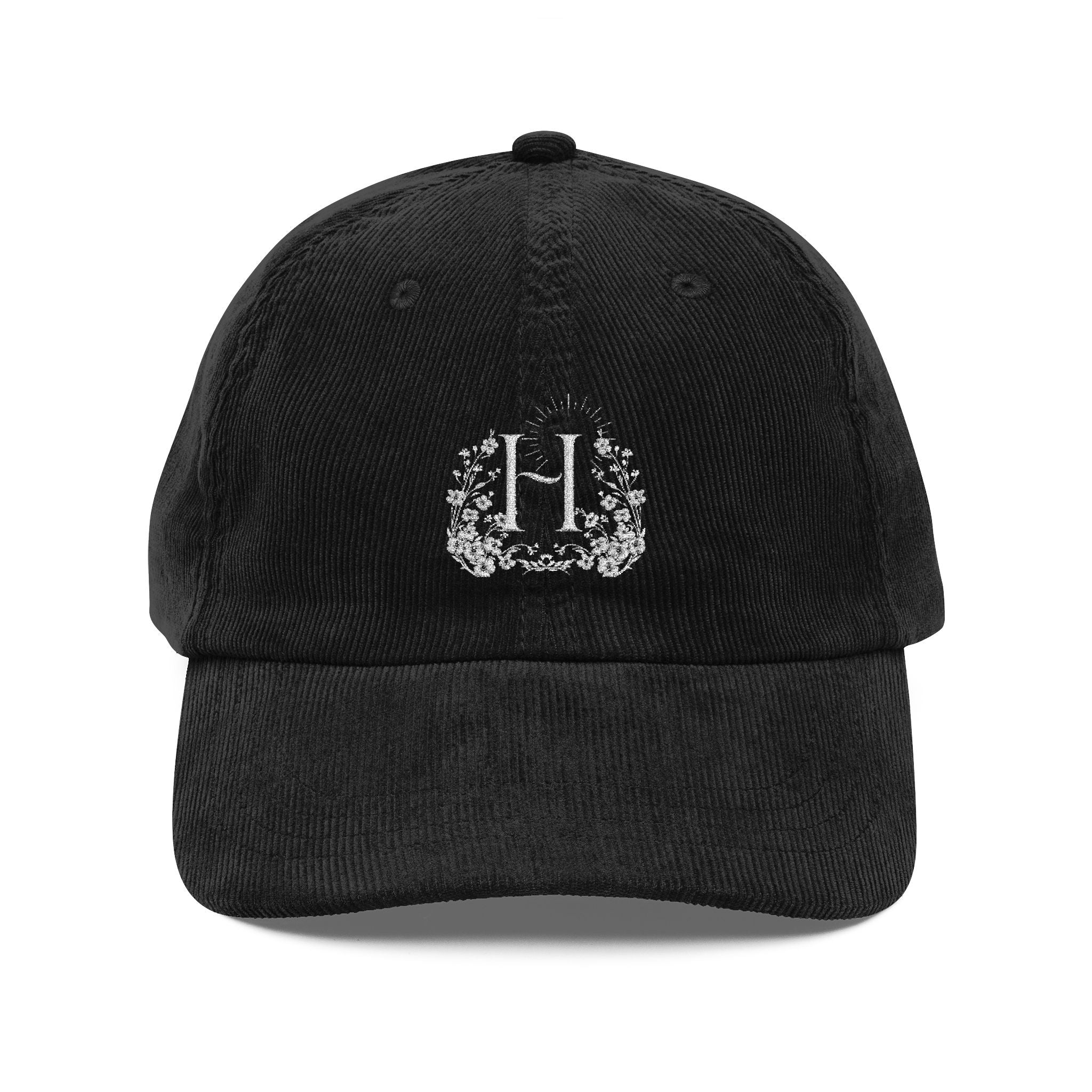 Corduroy Embroidered Cap — Vintage "H" Happiness Artisans Rustic Women's Hat