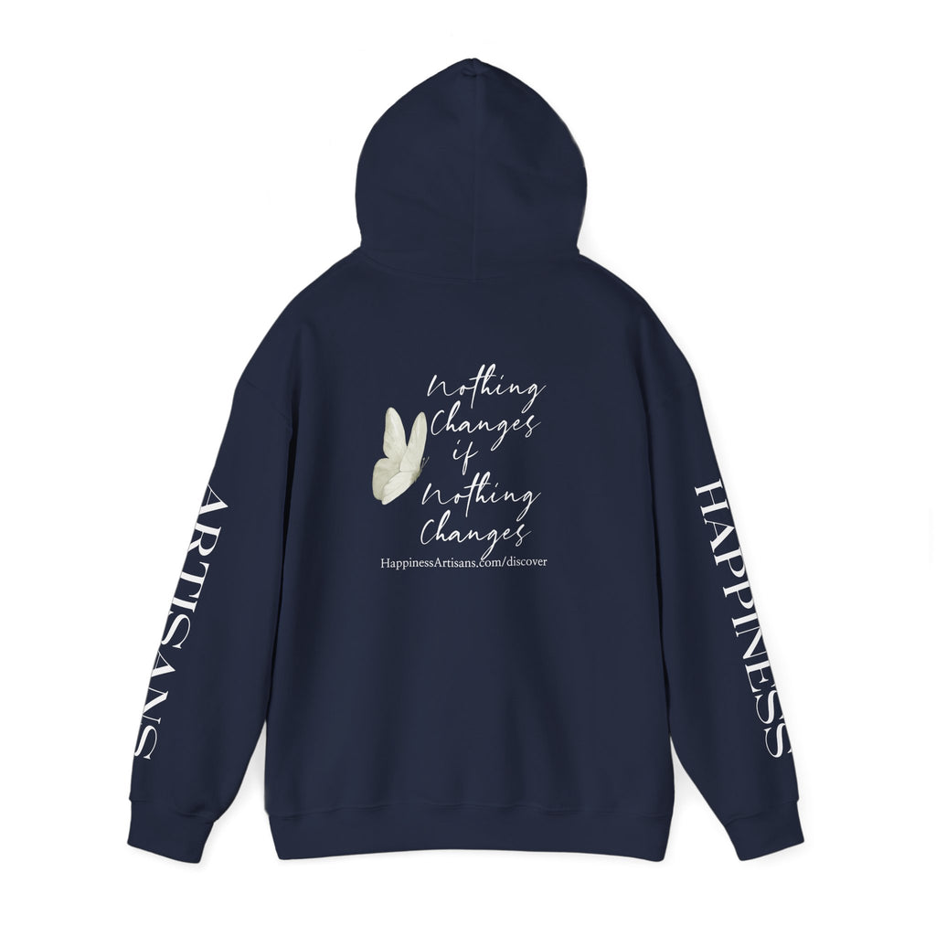 Floral Monogram H Hoodie | Happiness Artisans Hoodie with "Nothing Changes If Nothing Changes" Quote and Butterfly