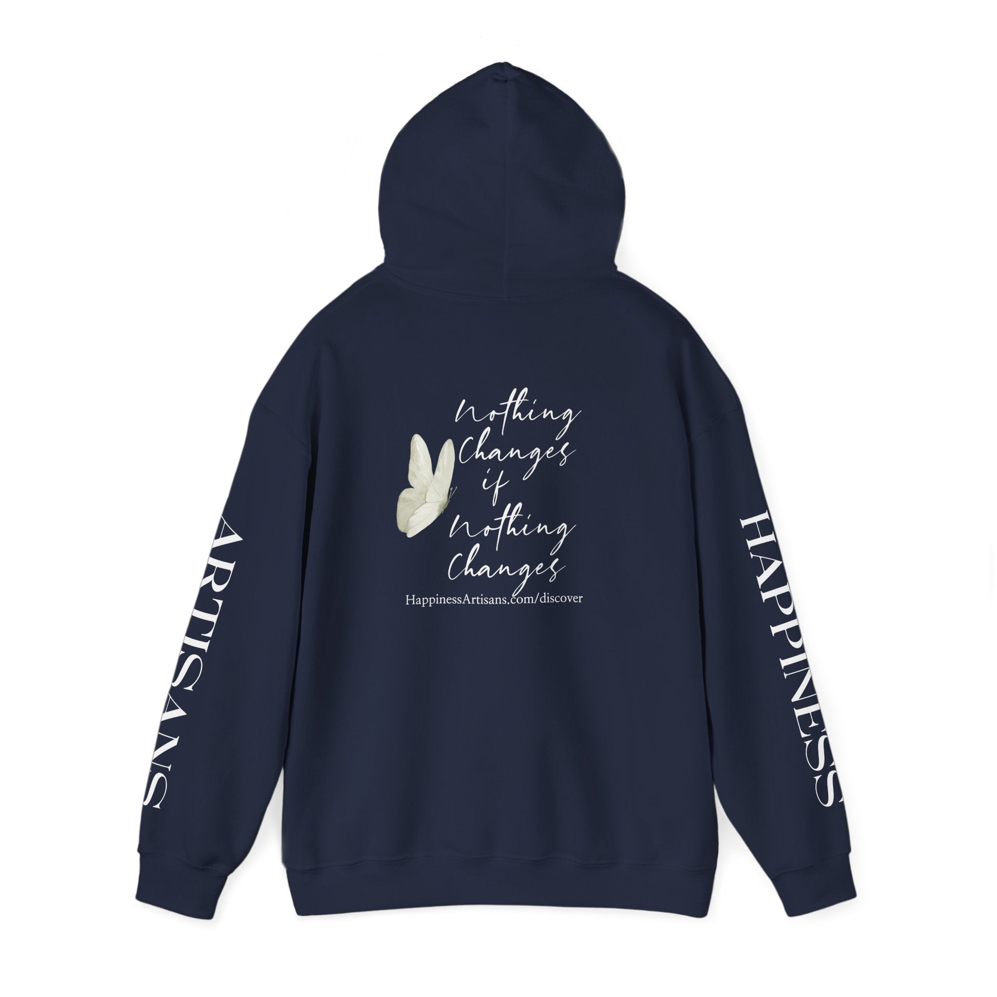 Floral Monogram H Hoodie | Happiness Artisans Hoodie with "Nothing Changes If Nothing Changes" Quote and Butterfly