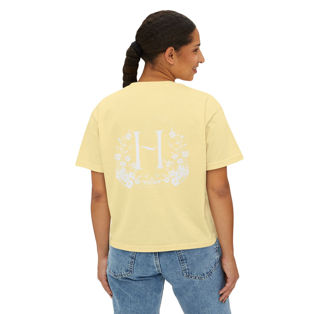 Monogram Floral Boxy Tee — Women's H Initial Crop T-Shirt