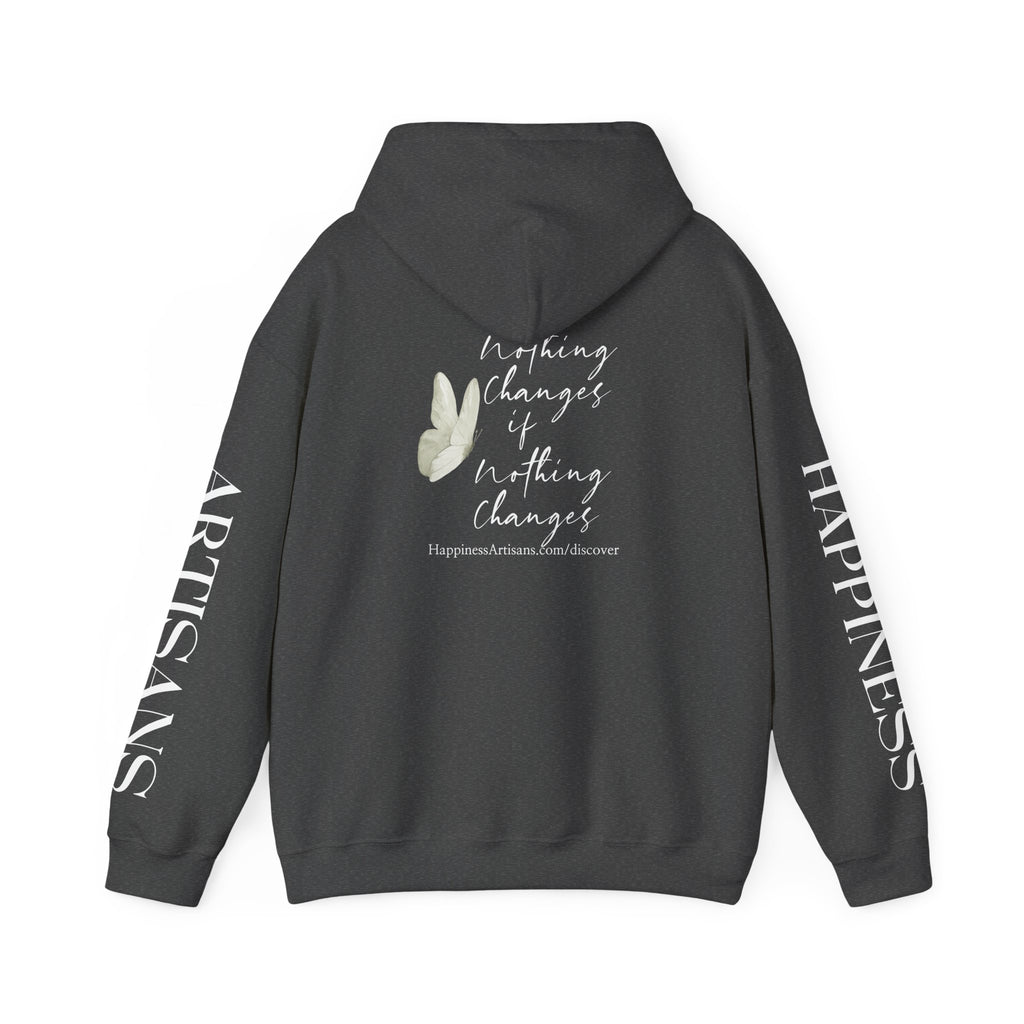 Floral Monogram H Hoodie | Happiness Artisans Hoodie with "Nothing Changes If Nothing Changes" Quote and Butterfly