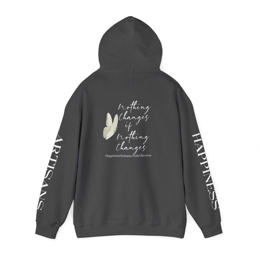 Floral Monogram H Hoodie | Happiness Artisans Hoodie with "Nothing Changes If Nothing Changes" Quote and Butterfly