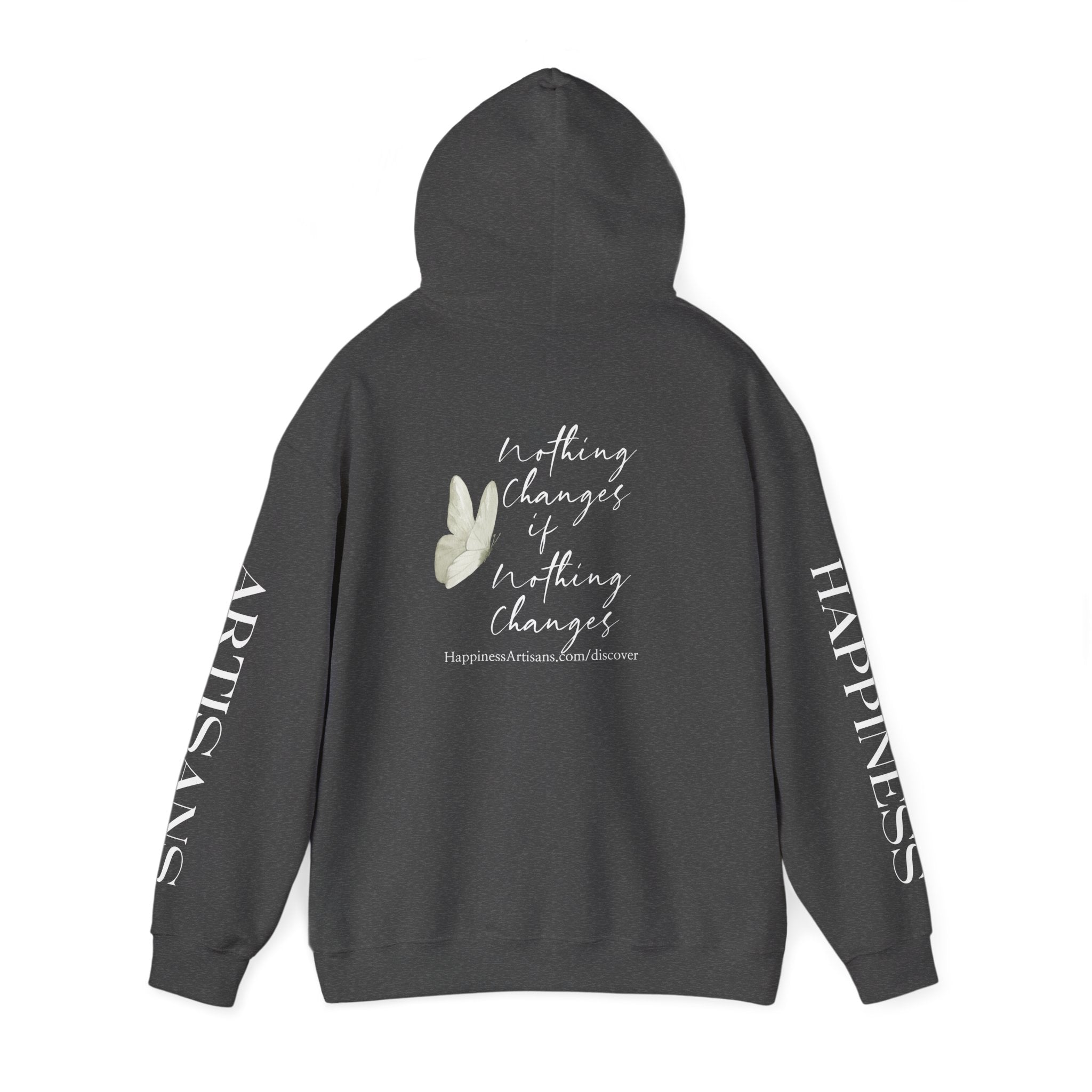 Floral Monogram H Hoodie | Happiness Artisans Hoodie with "Nothing Changes If Nothing Changes" Quote and Butterfly