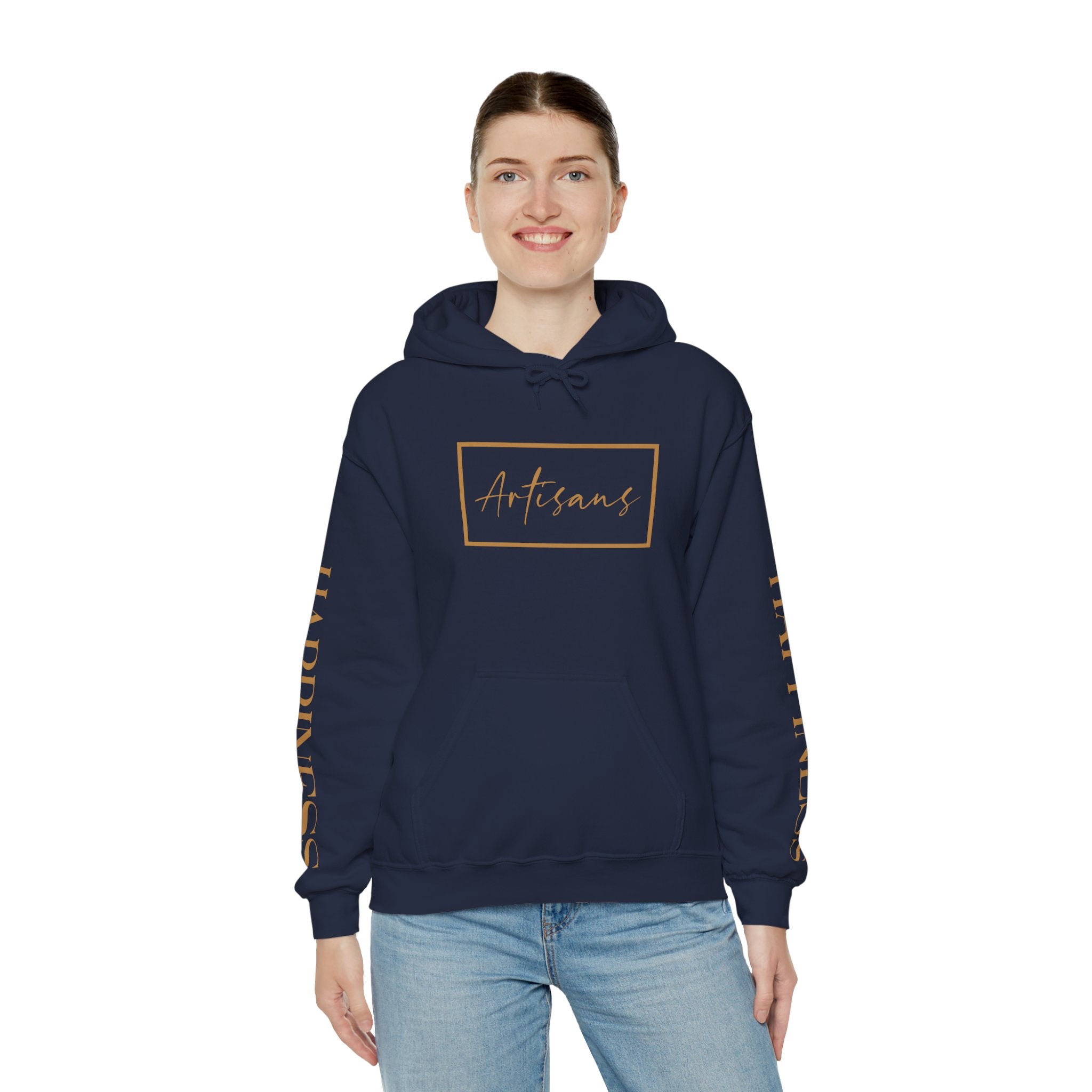 Hoodie 'Happiness Artisans' Gold Logo & 'Happiness' Sleeves