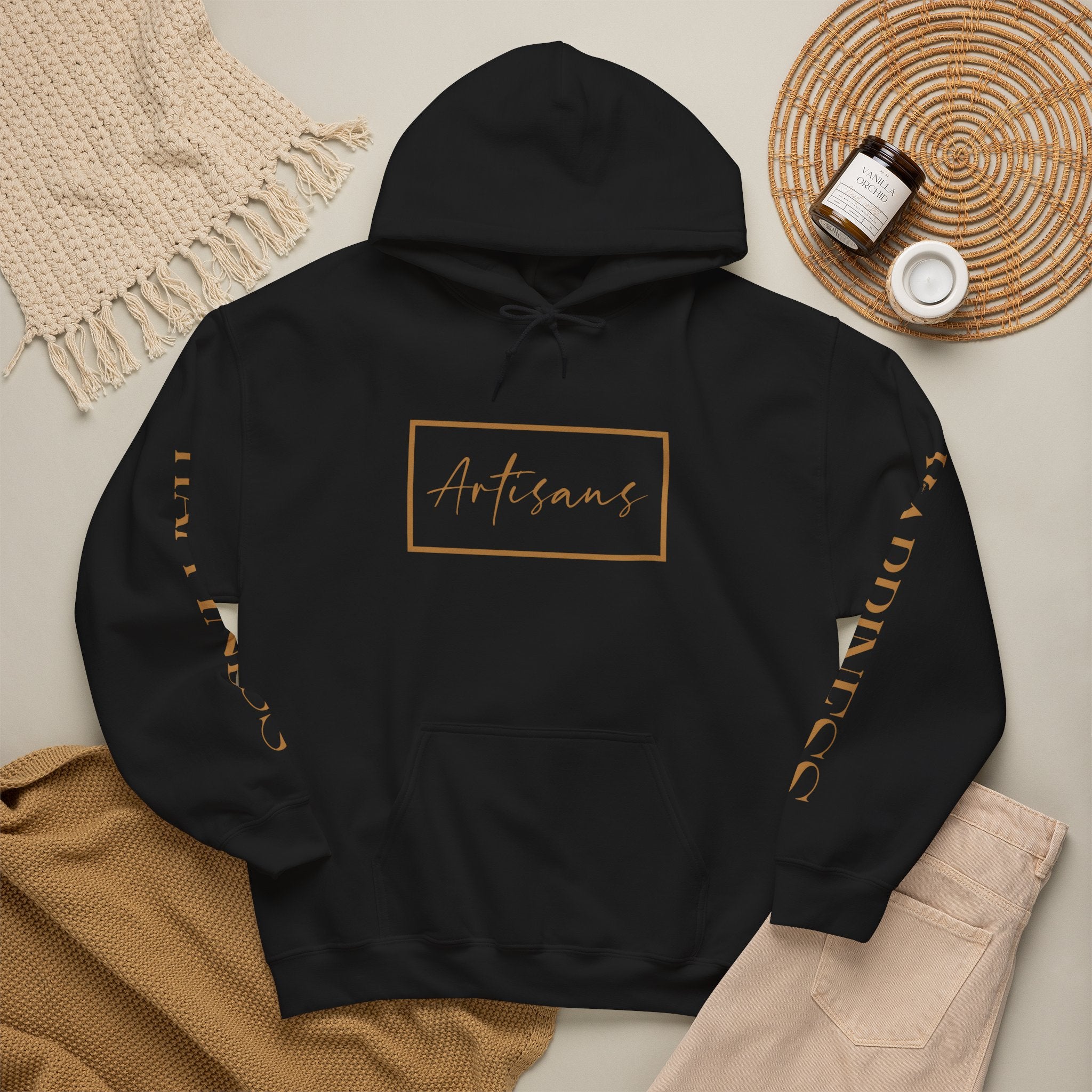 Hoodie 'Happiness Artisans' Gold Logo & 'Happiness' Sleeves