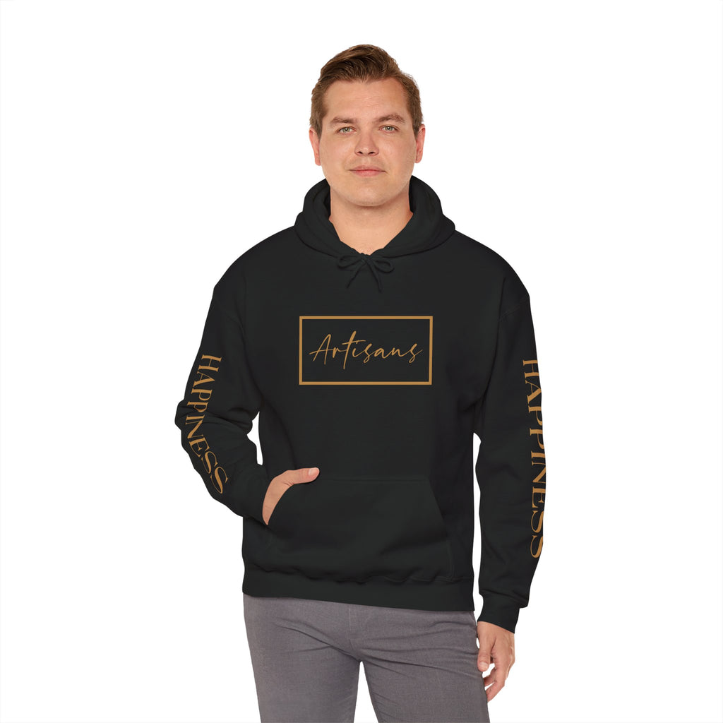 Hoodie 'Happiness Artisans' Gold Logo & 'Happiness' Sleeves