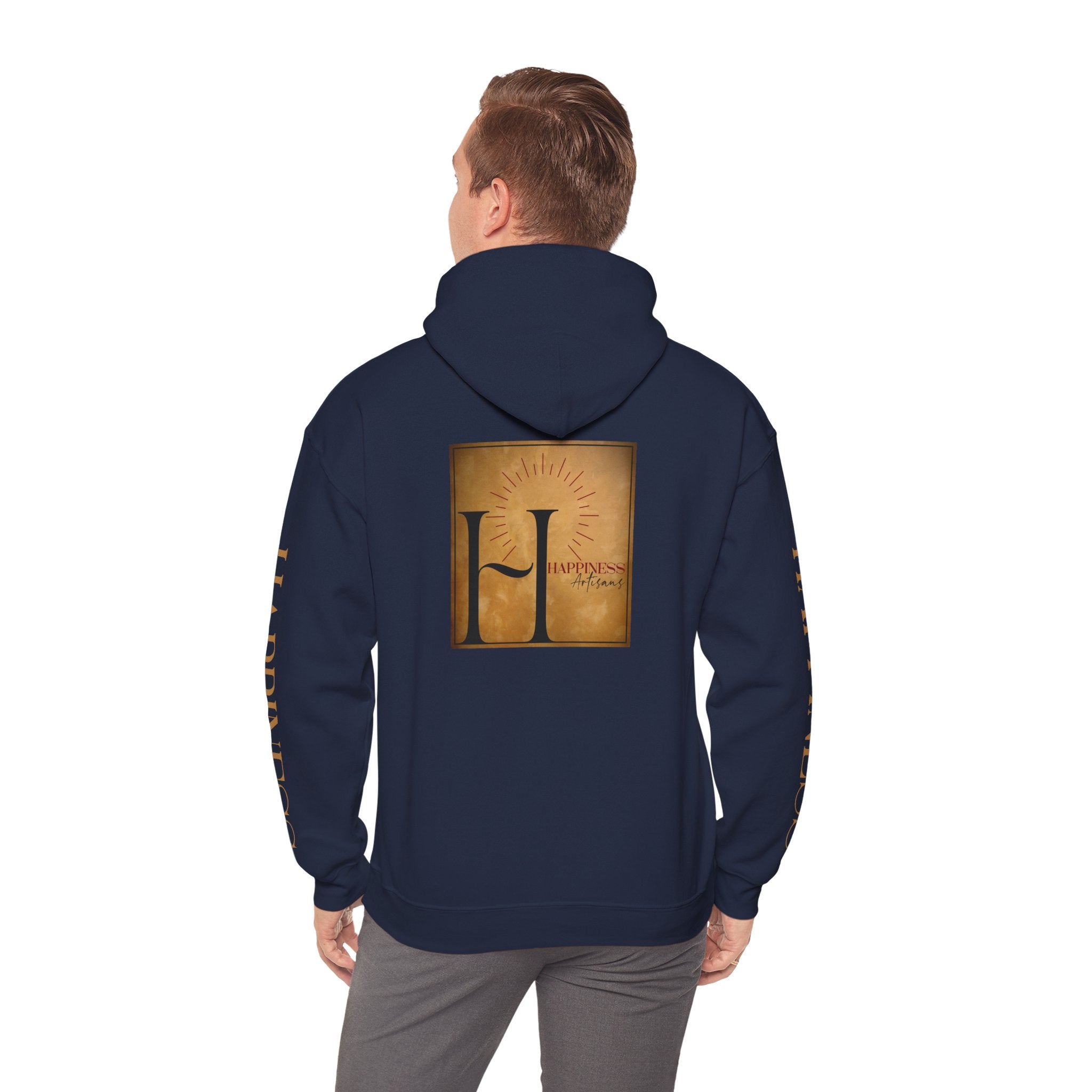 Hoodie 'Happiness Artisans' Gold Logo & 'Happiness' Sleeves