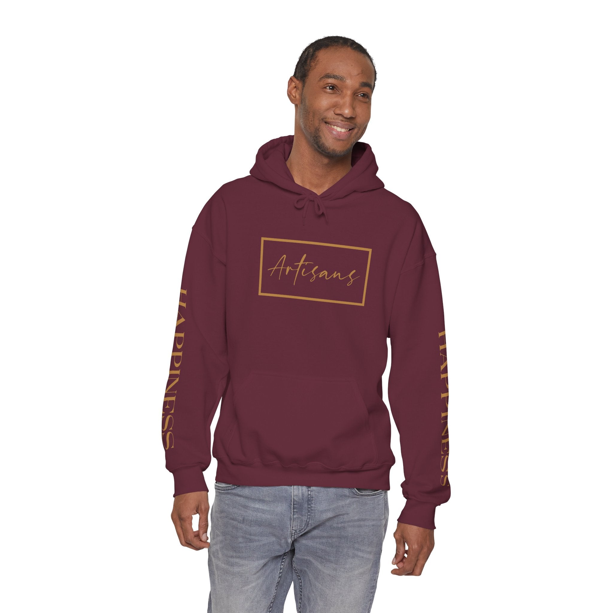 Hoodie 'Happiness Artisans' Gold Logo & 'Happiness' Sleeves