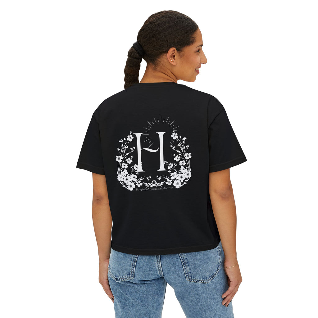 Monogram Floral Boxy Tee — Women's H Initial Crop T-Shirt