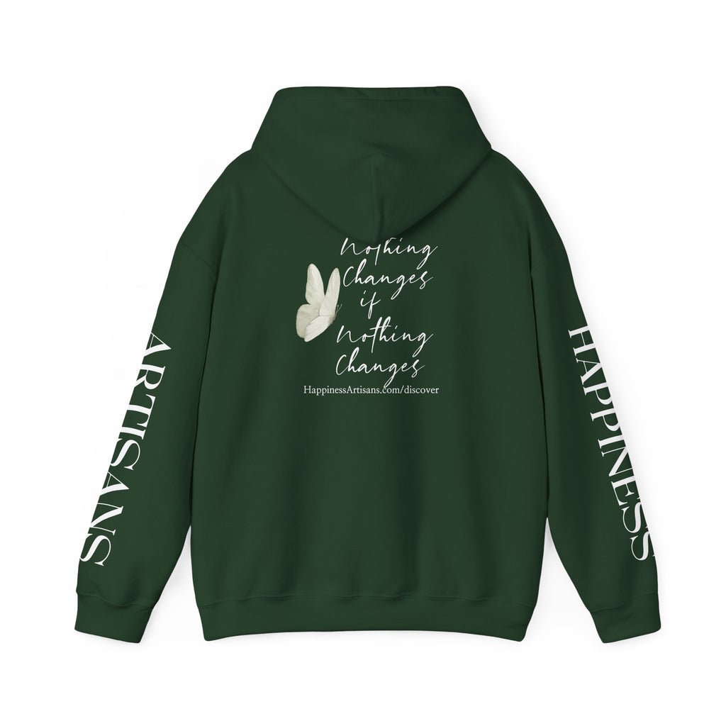 Floral Monogram H Hoodie | Happiness Artisans Hoodie with "Nothing Changes If Nothing Changes" Quote and Butterfly