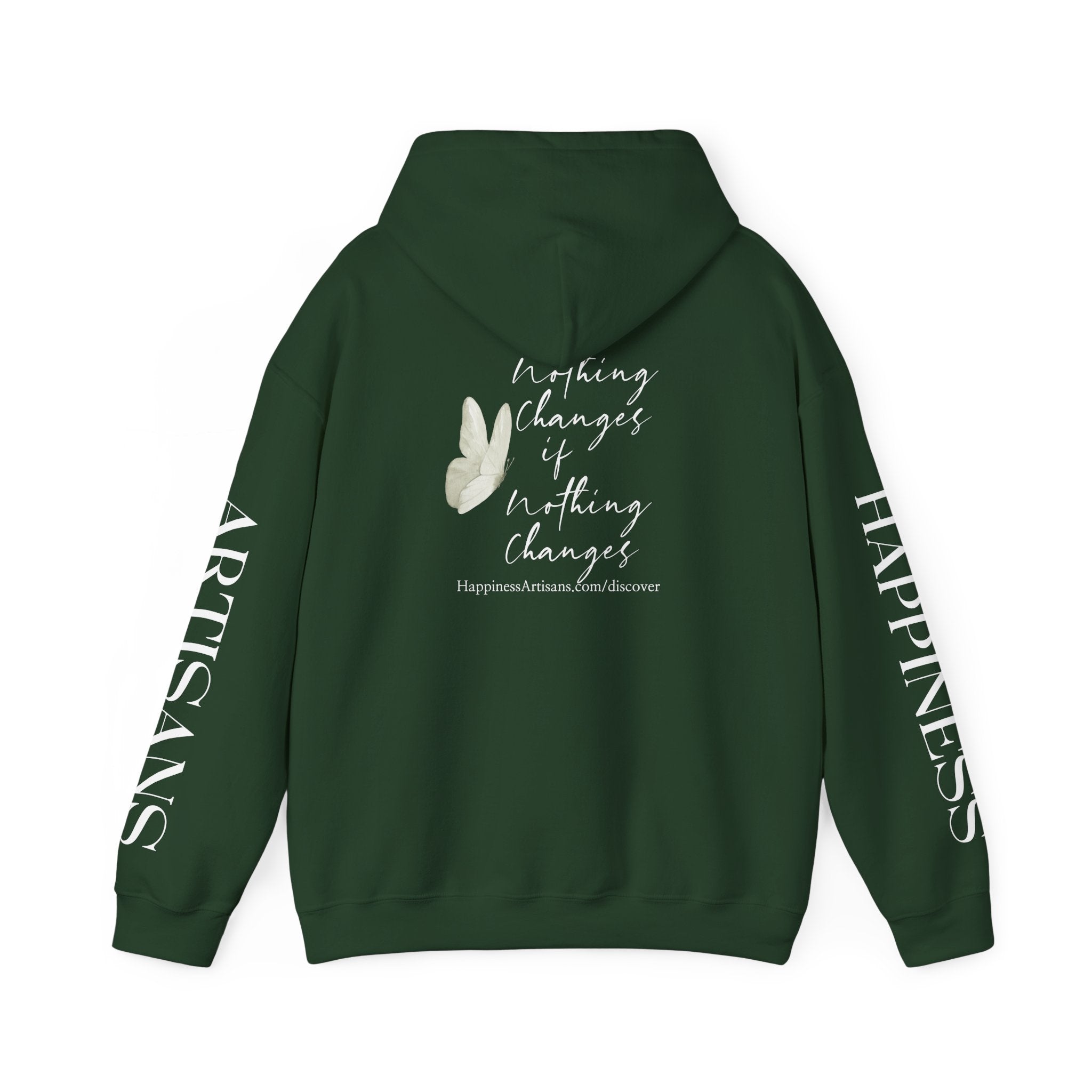 Floral Monogram H Hoodie | Happiness Artisans Hoodie with "Nothing Changes If Nothing Changes" Quote and Butterfly
