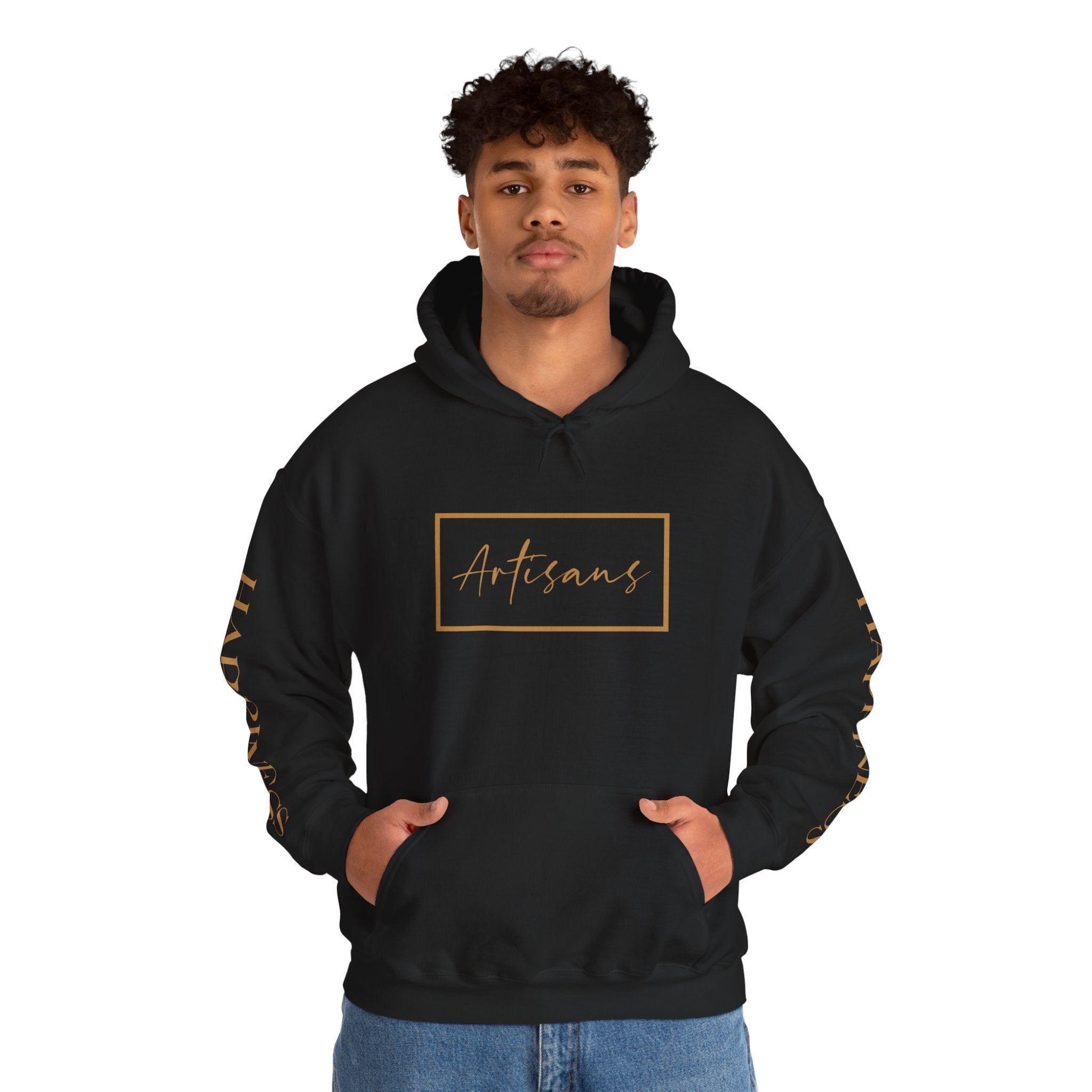 Hoodie 'Happiness Artisans' Gold Logo & 'Happiness' Sleeves