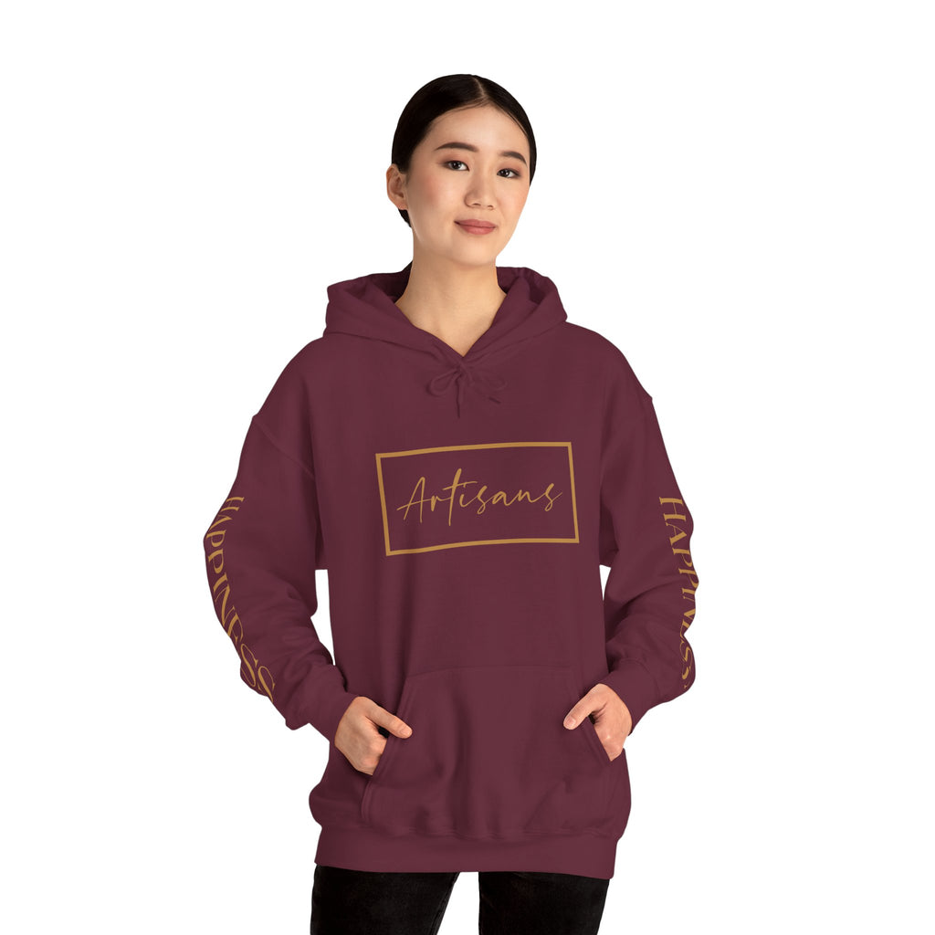 Hoodie 'Happiness Artisans' Gold Logo & 'Happiness' Sleeves
