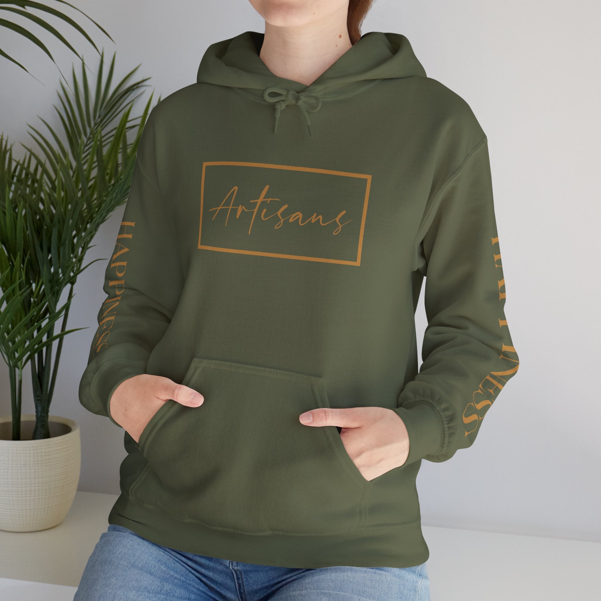 Hoodie 'Happiness Artisans' Gold Logo & 'Happiness' Sleeves