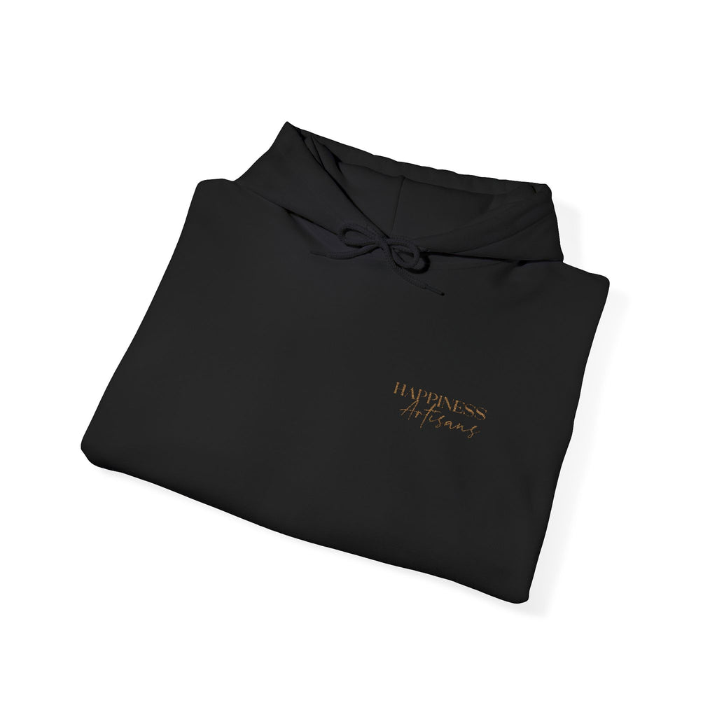 Embroidered Gold Script Hoodie — Minimal Chest & Sleeve Accent