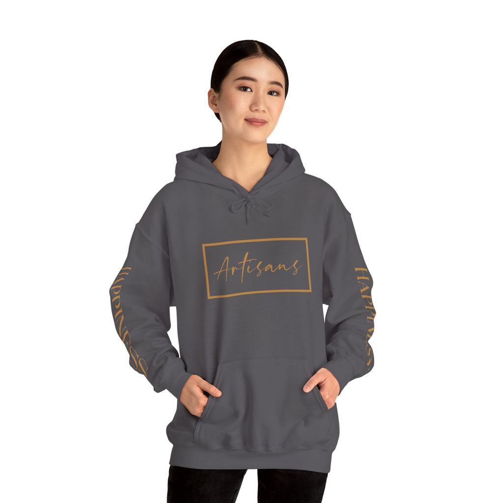 Hoodie 'Happiness Artisans' Gold Logo & 'Happiness' Sleeves