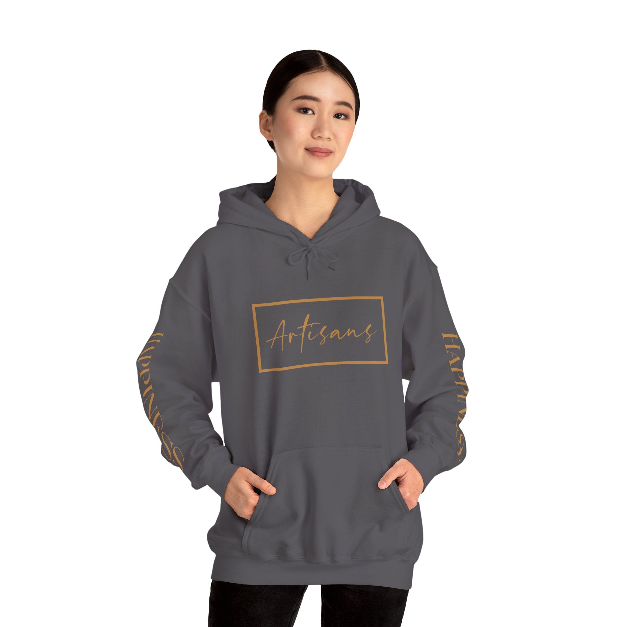 Hoodie 'Happiness Artisans' Gold Logo & 'Happiness' Sleeves