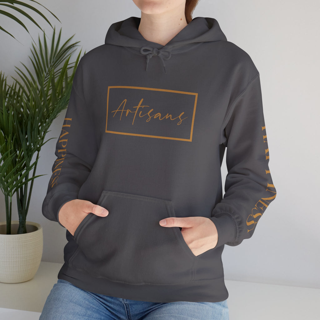 Hoodie 'Happiness Artisans' Gold Logo & 'Happiness' Sleeves