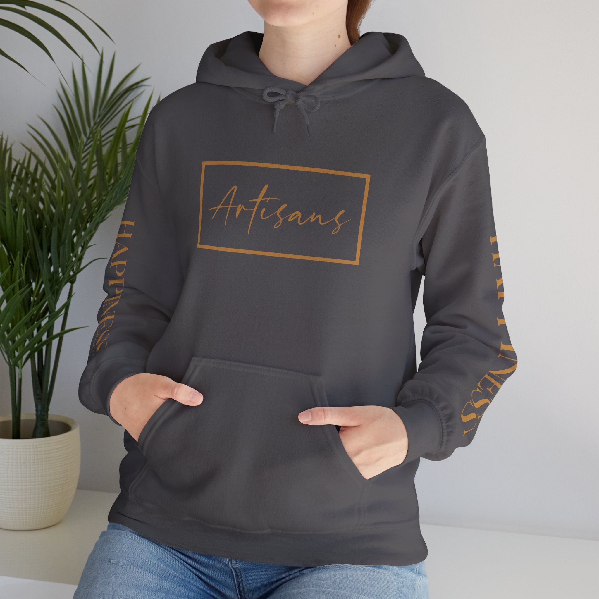 Hoodie 'Happiness Artisans' Gold Logo & 'Happiness' Sleeves
