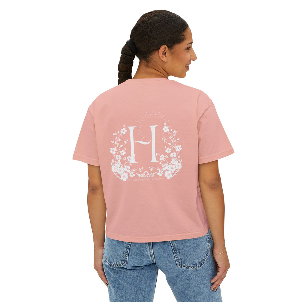 Monogram Floral Boxy Tee — Women's H Initial Crop T-Shirt