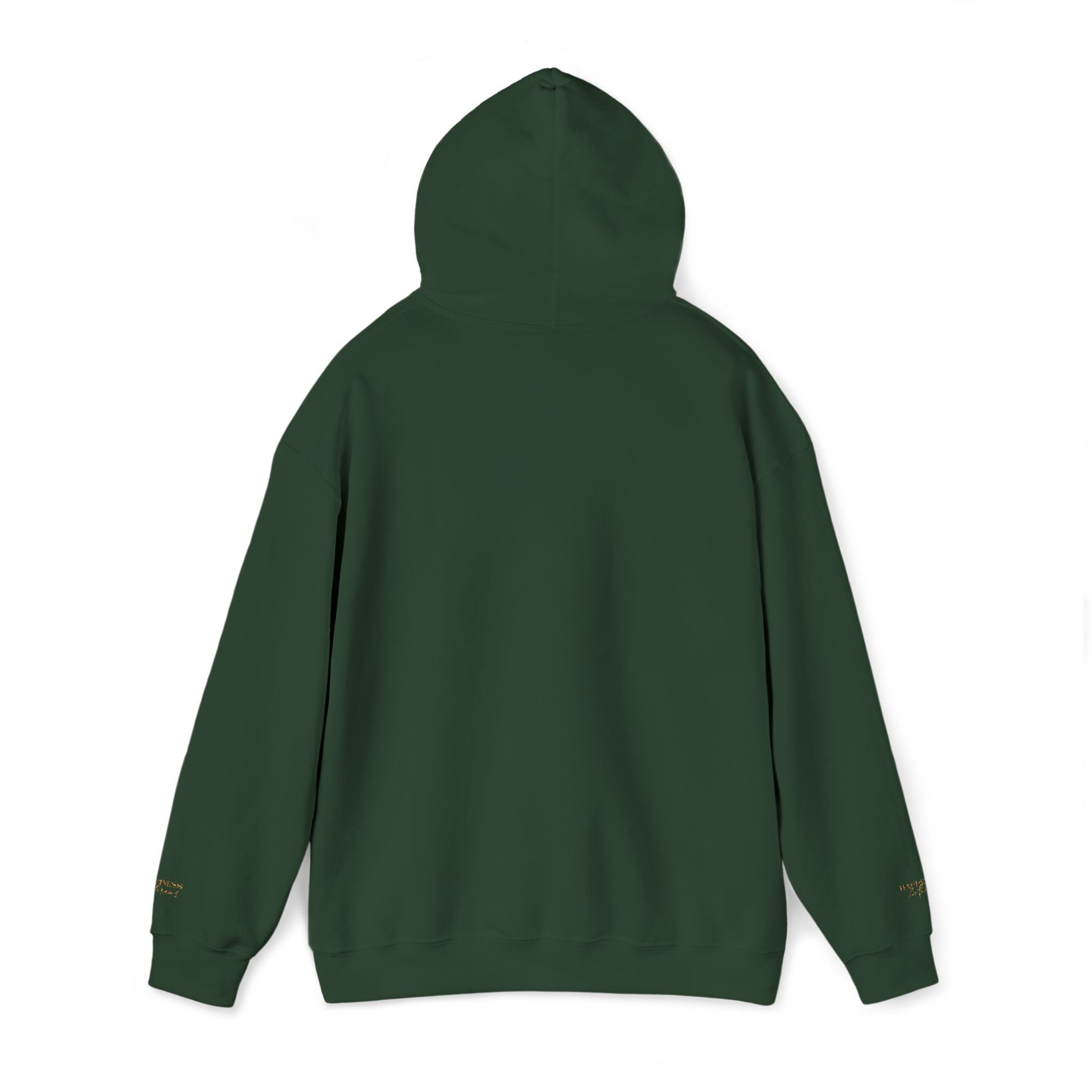 Embroidered Gold Script Hoodie — Minimal Chest & Sleeve Accent