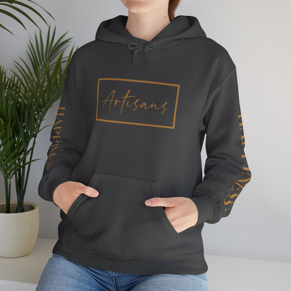 Hoodie 'Happiness Artisans' Gold Logo & 'Happiness' Sleeves