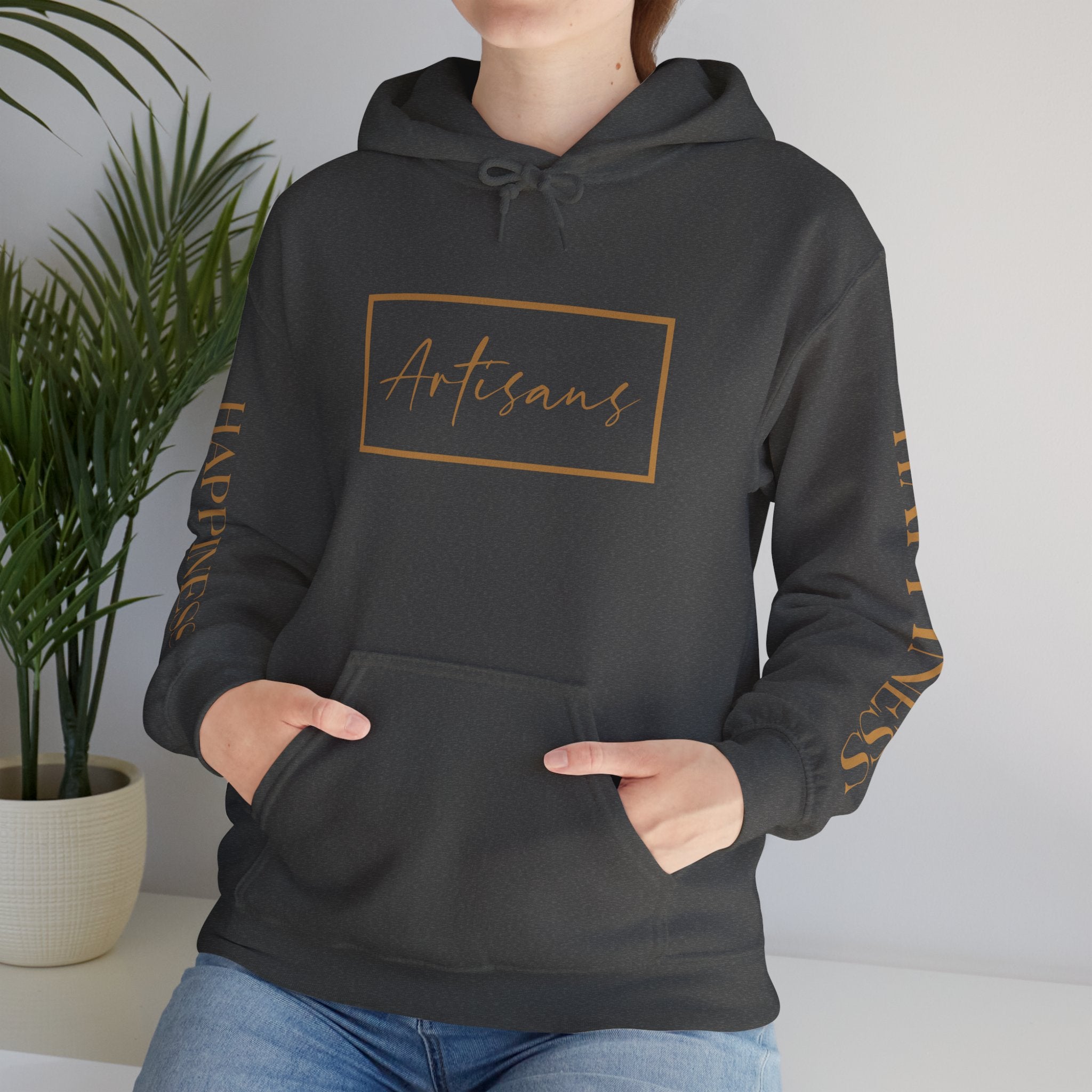 Hoodie 'Happiness Artisans' Gold Logo & 'Happiness' Sleeves