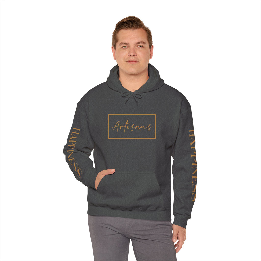 Hoodie 'Happiness Artisans' Gold Logo & 'Happiness' Sleeves