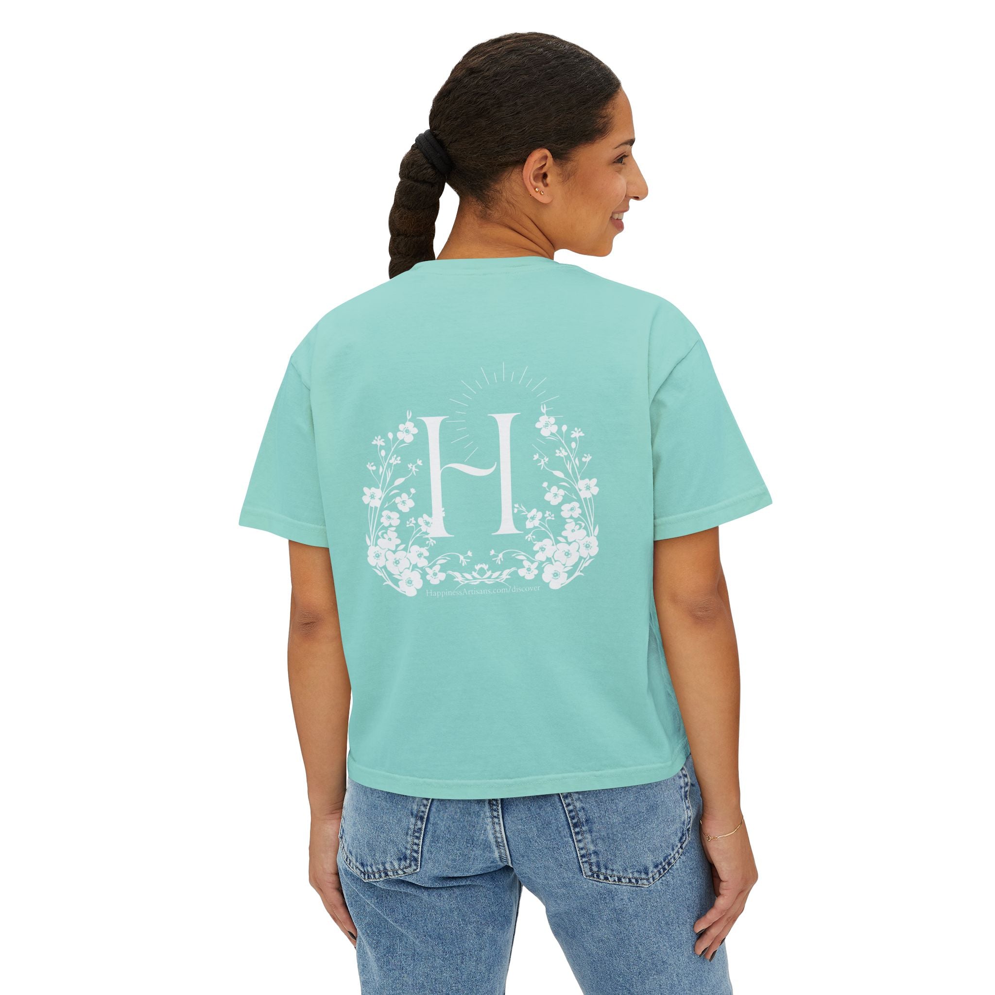 Monogram Floral Boxy Tee — Women's H Initial Crop T-Shirt