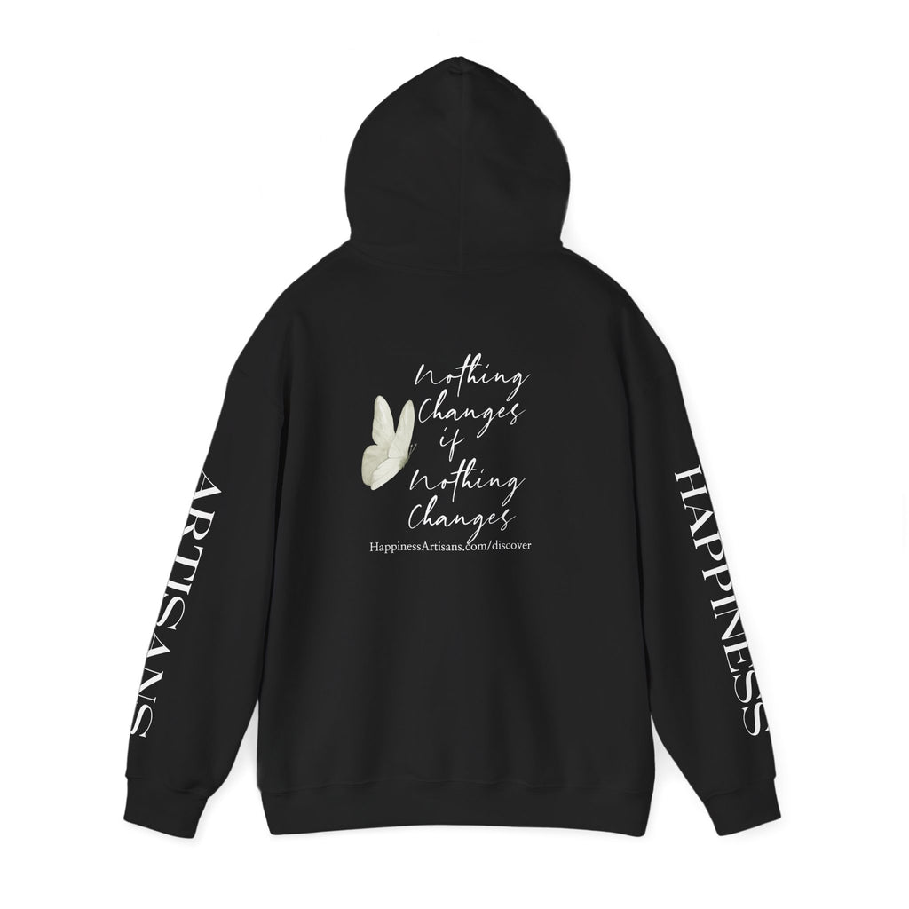 Floral Monogram H Hoodie | Happiness Artisans Hoodie with "Nothing Changes If Nothing Changes" Quote and Butterfly