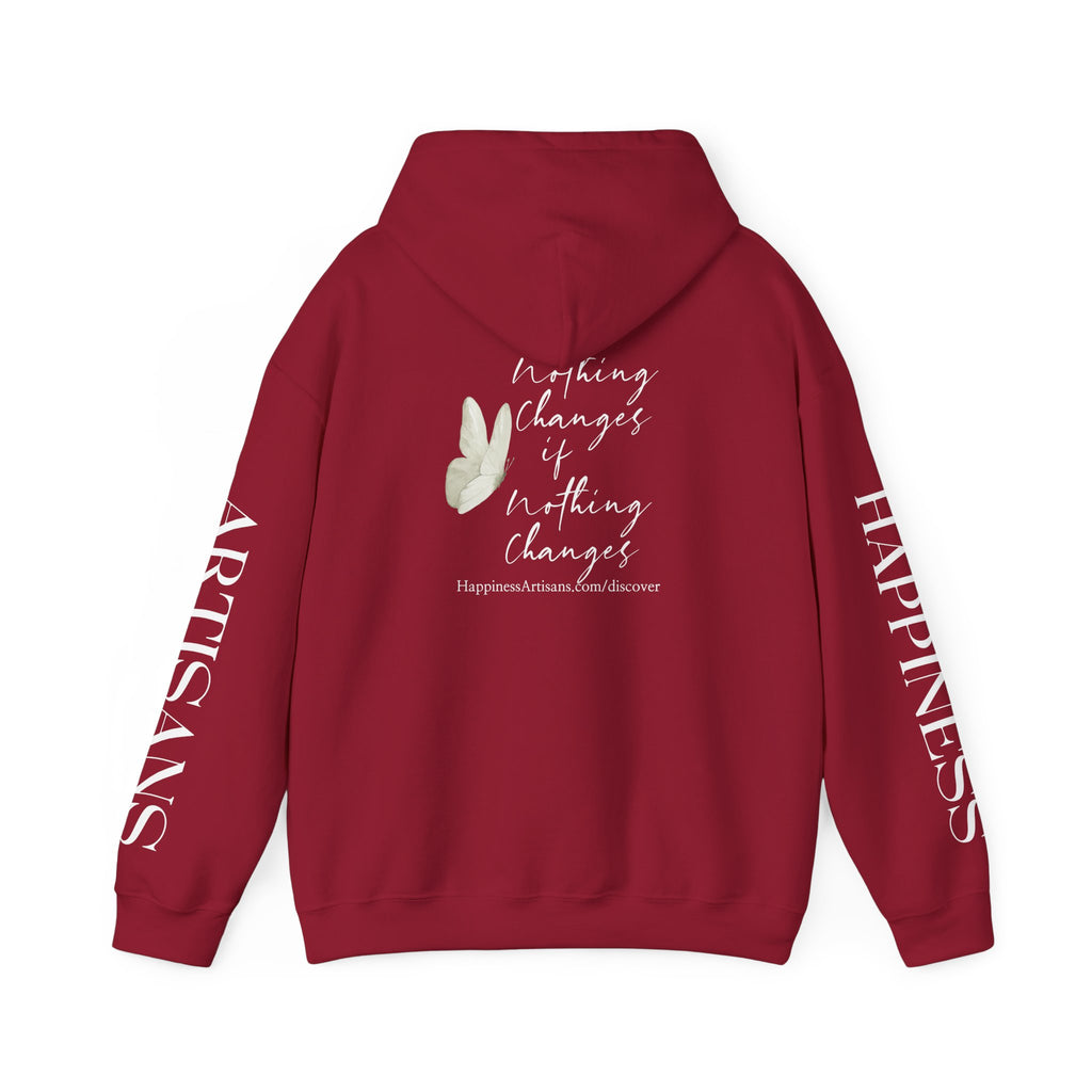 Floral Monogram H Hoodie | Happiness Artisans Hoodie with "Nothing Changes If Nothing Changes" Quote and Butterfly