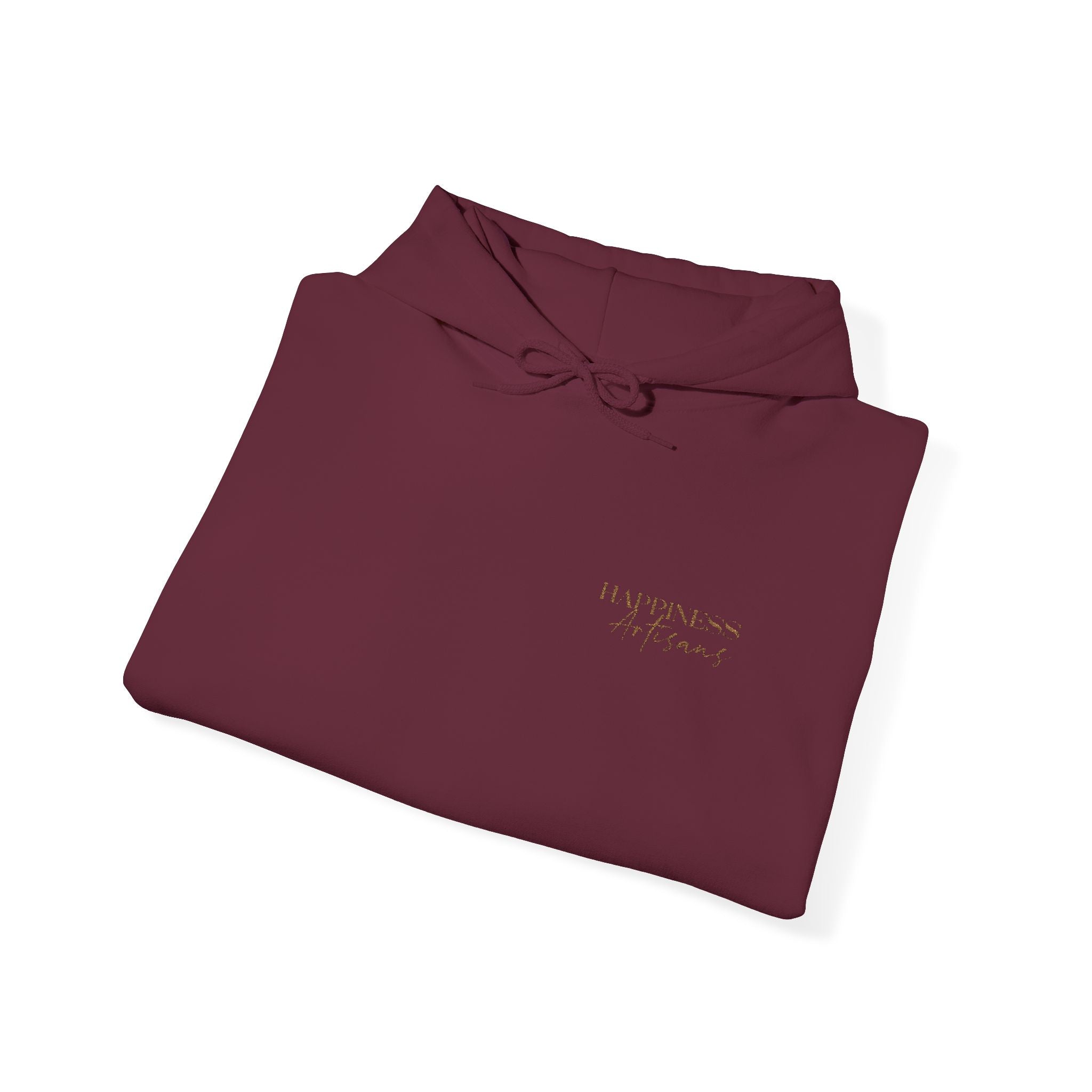 Embroidered Gold Script Hoodie — Minimal Chest & Sleeve Accent