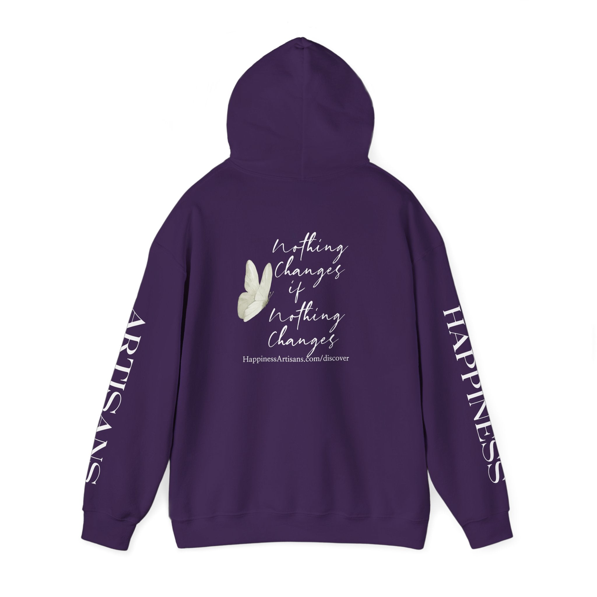 Floral Monogram H Hoodie | Happiness Artisans Hoodie with "Nothing Changes If Nothing Changes" Quote and Butterfly