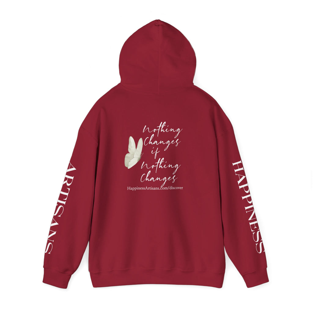 Floral Monogram H Hoodie | Happiness Artisans Hoodie with "Nothing Changes If Nothing Changes" Quote and Butterfly