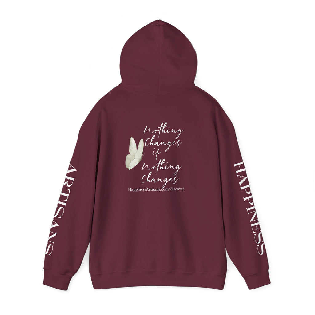 Floral Monogram H Hoodie | Happiness Artisans Hoodie with "Nothing Changes If Nothing Changes" Quote and Butterfly