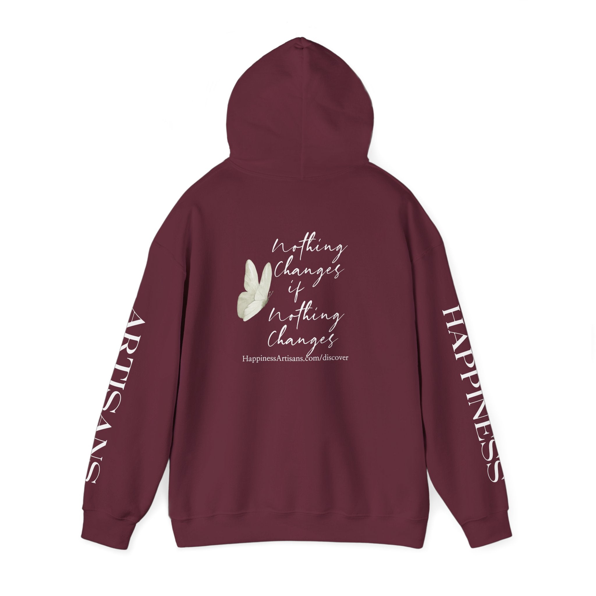 Floral Monogram H Hoodie | Happiness Artisans Hoodie with "Nothing Changes If Nothing Changes" Quote and Butterfly