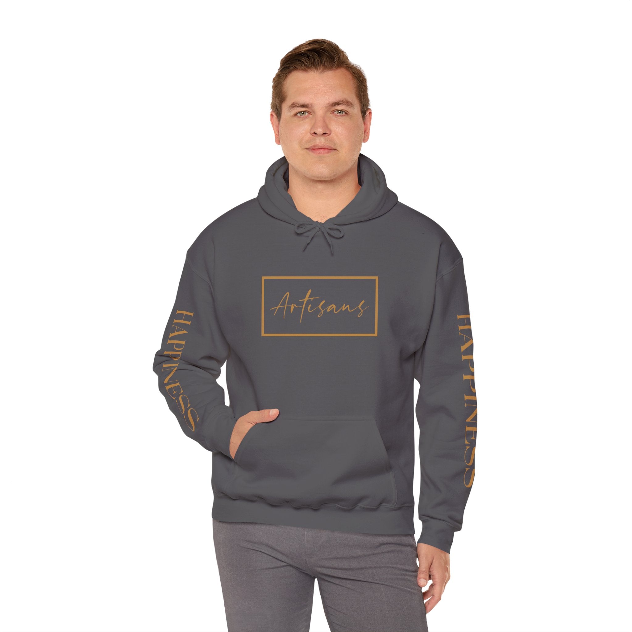 Hoodie 'Happiness Artisans' Gold Logo & 'Happiness' Sleeves